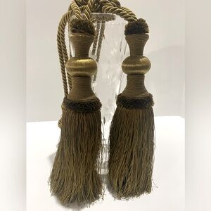 Pair 2 Large Tassels Drapery Curtains Olive Green Elegant Luxury 11"